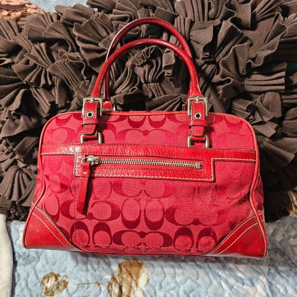 2005 Vintage Y2K Coach Monochrome Red Hampton Bowler Style Satchel Purse - Picture 4 of 10